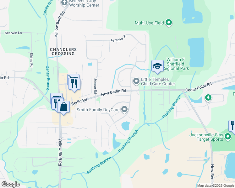 map of restaurants, bars, coffee shops, grocery stores, and more near 3395 Glenn Hollow Court in Jacksonville