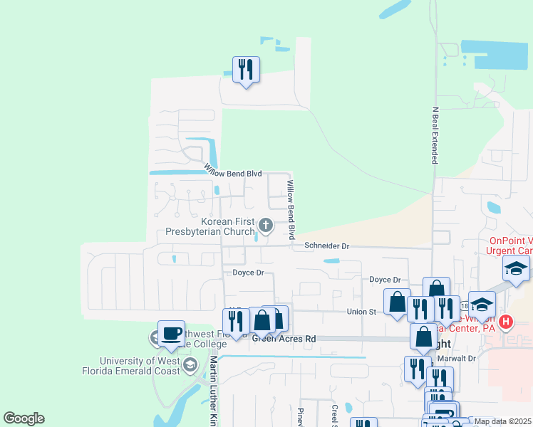 map of restaurants, bars, coffee shops, grocery stores, and more near 512 Landview Drive in Fort Walton Beach