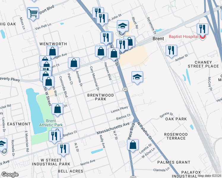 map of restaurants, bars, coffee shops, grocery stores, and more near 106 Virginia Way in Pensacola
