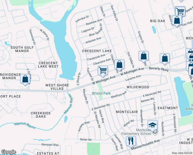 map of restaurants, bars, coffee shops, grocery stores, and more near 928 West Michigan Avenue in Pensacola