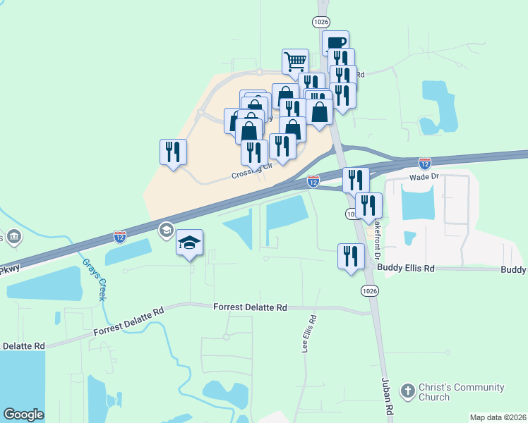 map of restaurants, bars, coffee shops, grocery stores, and more near 9978 Powell Lane in Denham Springs