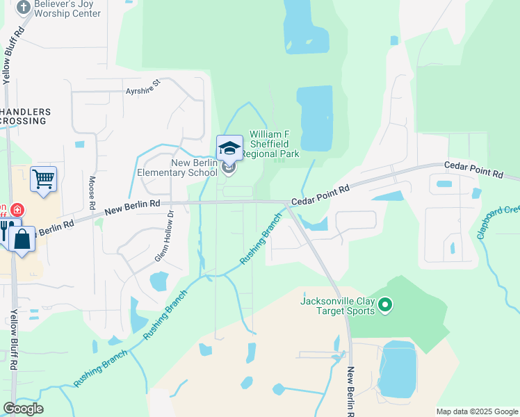 map of restaurants, bars, coffee shops, grocery stores, and more near 12289 Black Walnut Court in Jacksonville