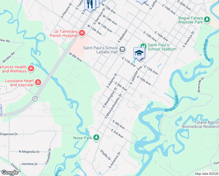 map of restaurants, bars, coffee shops, grocery stores, and more near 204 East 6th Avenue in Covington