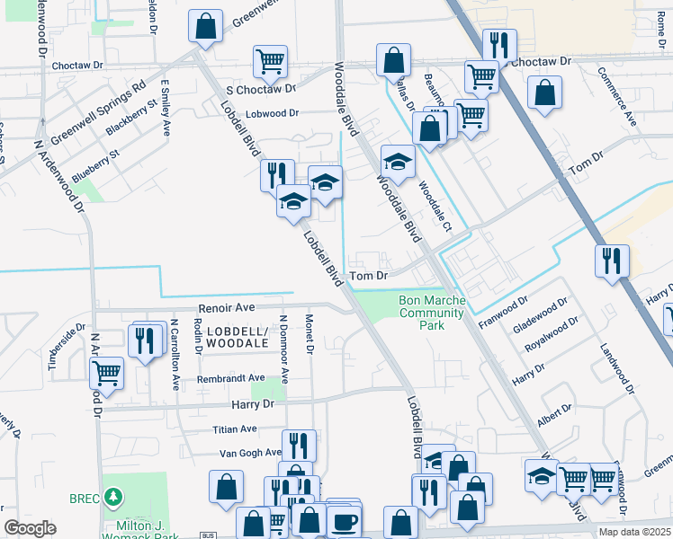map of restaurants, bars, coffee shops, grocery stores, and more near in Baton Rouge