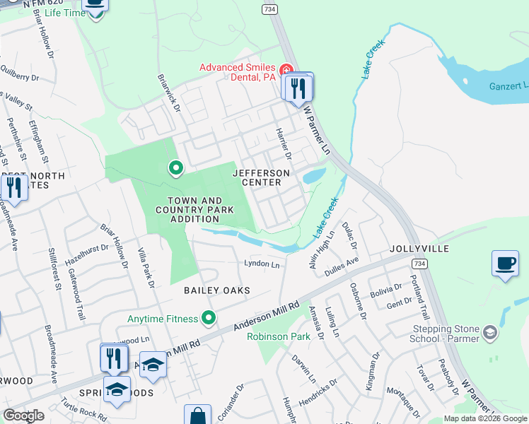 map of restaurants, bars, coffee shops, grocery stores, and more near 8512 White Ibis Drive in Austin
