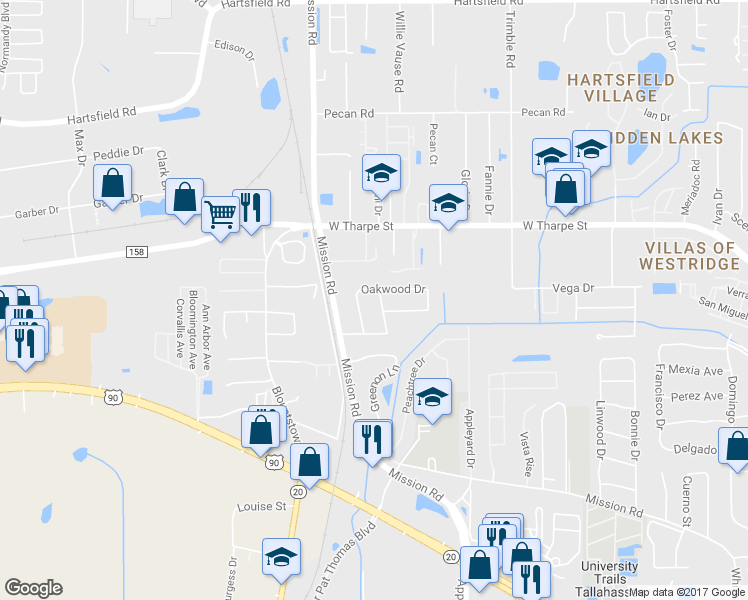 map of restaurants, bars, coffee shops, grocery stores, and more near 1509 Viscount Avenue in Tallahassee