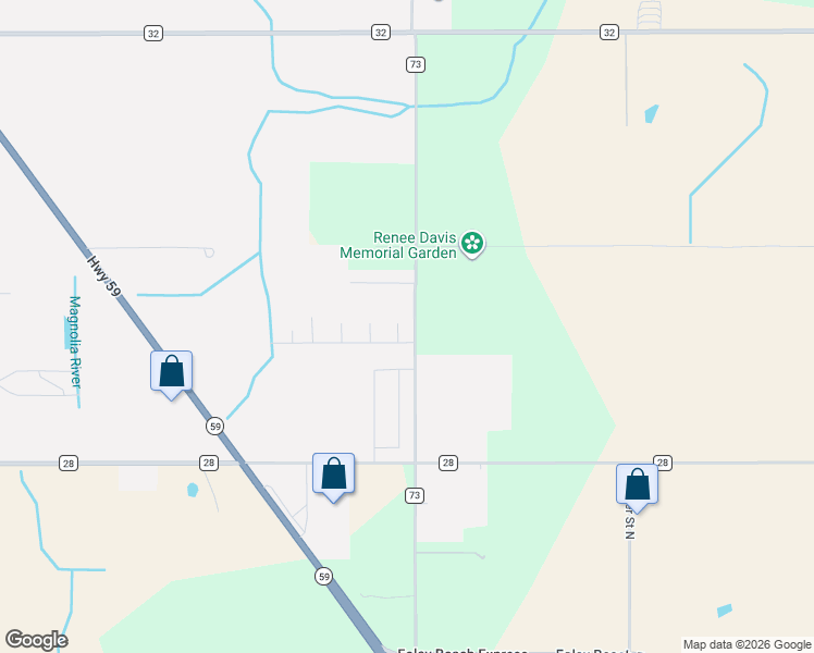 map of restaurants, bars, coffee shops, grocery stores, and more near 16421 County Road 73 in Summerdale