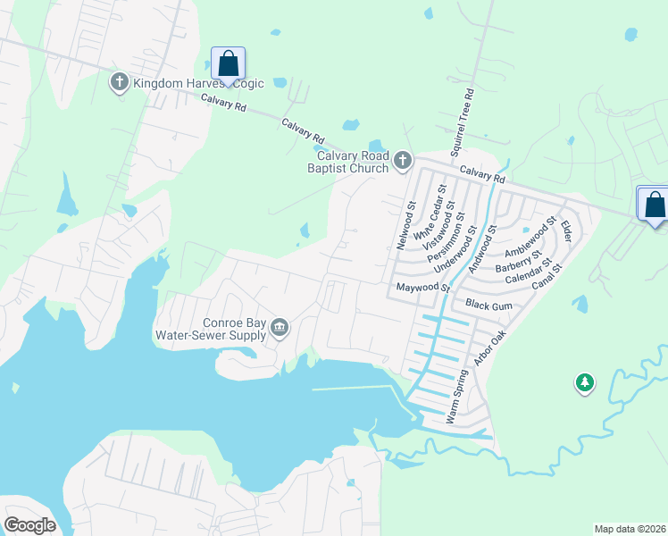 map of restaurants, bars, coffee shops, grocery stores, and more near 12650 Lake Conroe Bay Road in Willis