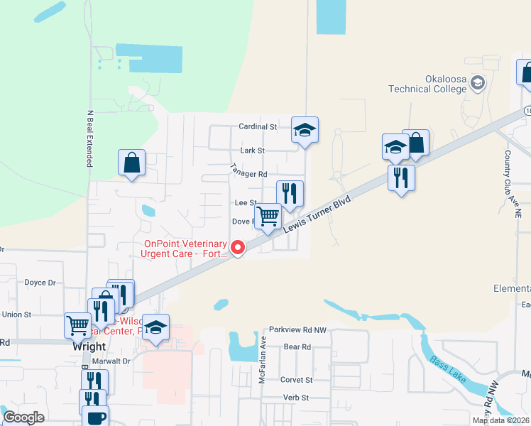 map of restaurants, bars, coffee shops, grocery stores, and more near 1176 Forest Heights Rd in Ft Walton Bch