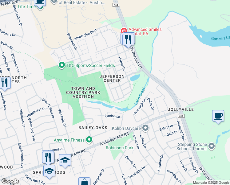 map of restaurants, bars, coffee shops, grocery stores, and more near 8528 Inca Dove Drive in Austin