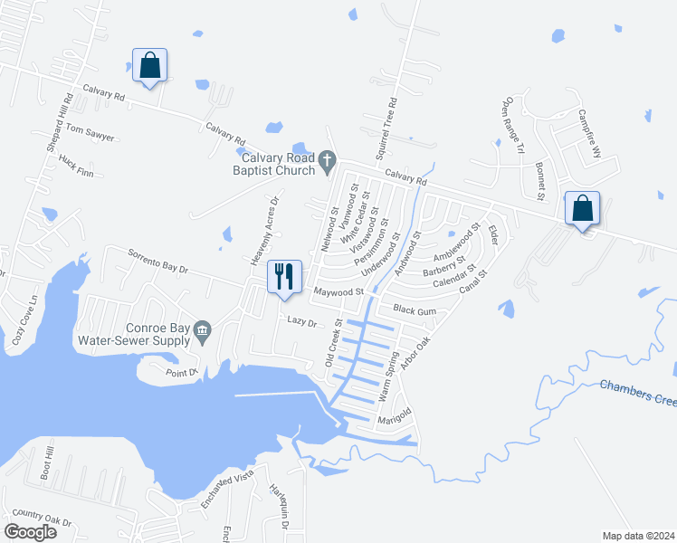 map of restaurants, bars, coffee shops, grocery stores, and more near 11494 Persimmon Street in Willis