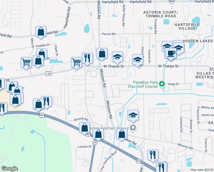 map of restaurants, bars, coffee shops, grocery stores, and more near 2925 Mission Road in Tallahassee