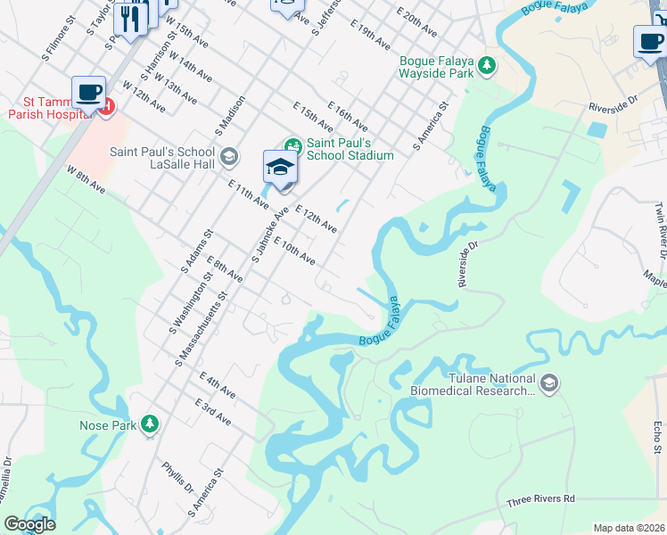 map of restaurants, bars, coffee shops, grocery stores, and more near 1110 South New Hampshire Street in Covington