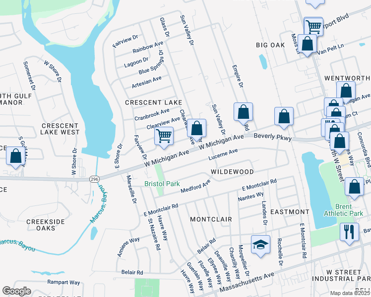 map of restaurants, bars, coffee shops, grocery stores, and more near 904 West Michigan Avenue in Pensacola