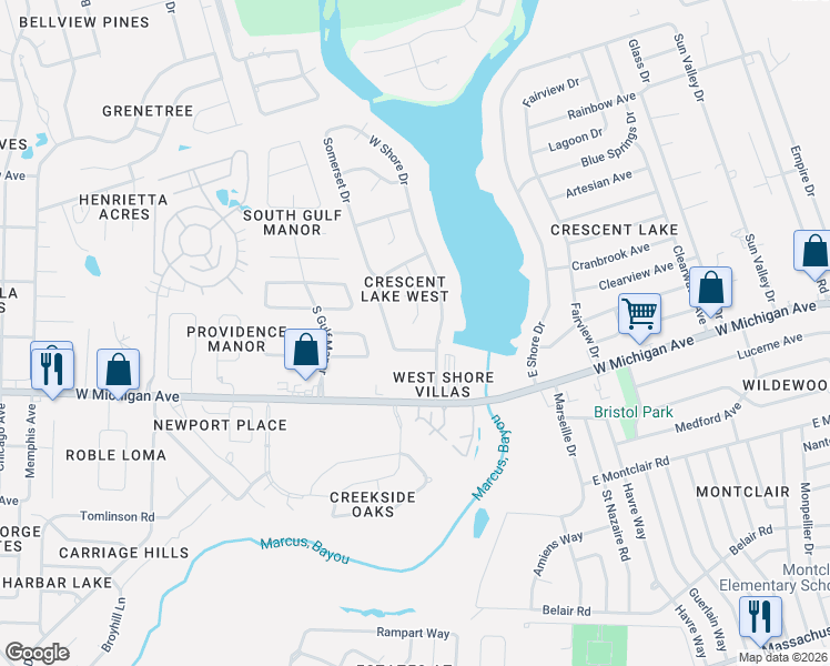 map of restaurants, bars, coffee shops, grocery stores, and more near 5685 Mifflin Avenue in Pensacola