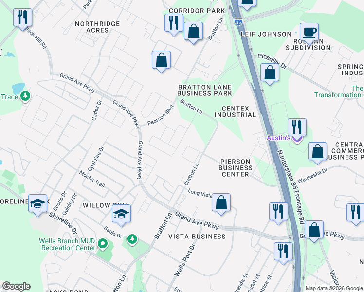 map of restaurants, bars, coffee shops, grocery stores, and more near 15913 Cessida Street in Austin