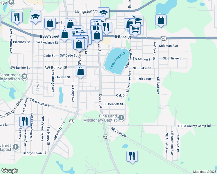 map of restaurants, bars, coffee shops, grocery stores, and more near 171 Southeast Seminole Street in Madison