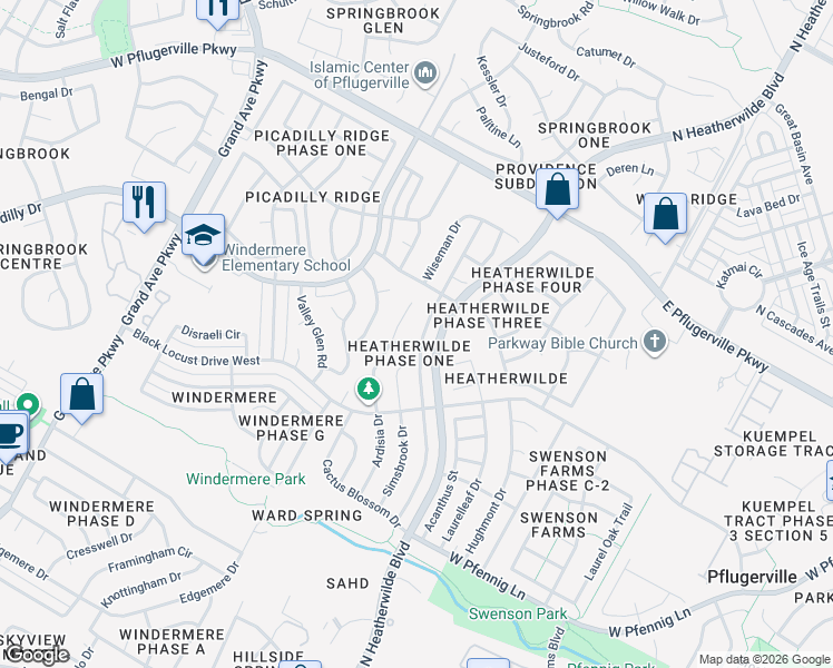 map of restaurants, bars, coffee shops, grocery stores, and more near 17302 Dashwood Creek Drive in Pflugerville