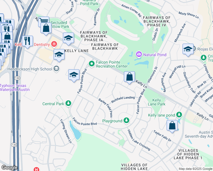 map of restaurants, bars, coffee shops, grocery stores, and more near 2708 Quiet Water Pass in Pflugerville