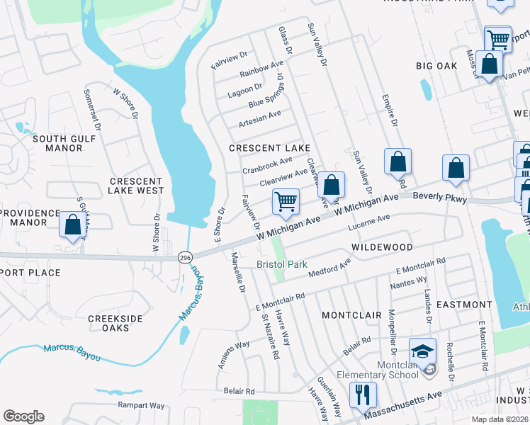 map of restaurants, bars, coffee shops, grocery stores, and more near 927 Lake Terrace Avenue in Pensacola