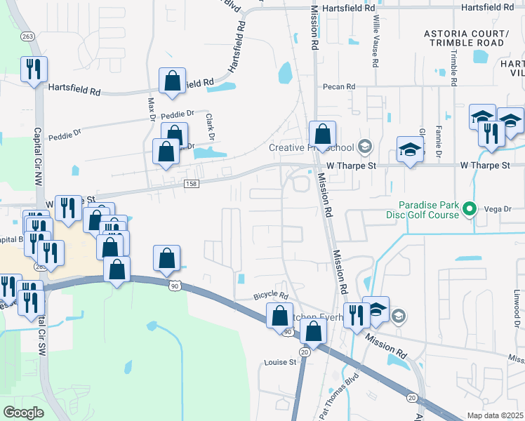 map of restaurants, bars, coffee shops, grocery stores, and more near 3130 Carriage Manor Circle in Tallahassee