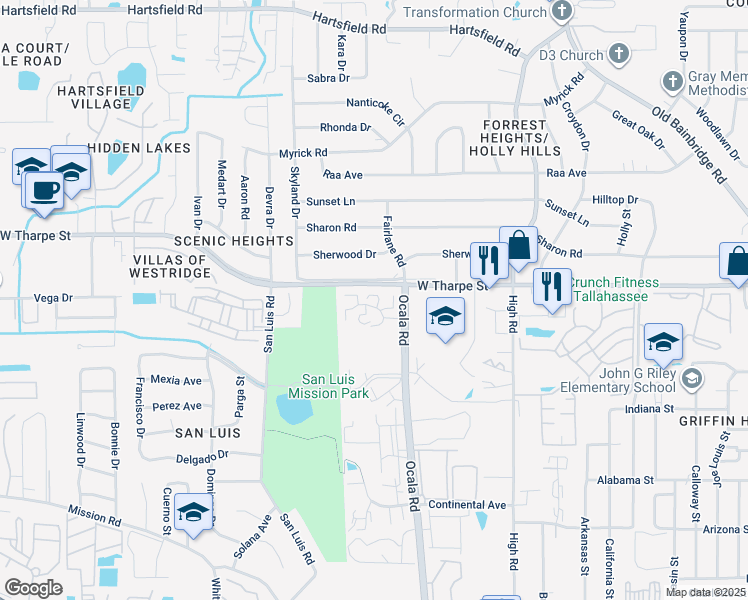 map of restaurants, bars, coffee shops, grocery stores, and more near 411 Westwood Drive in Tallahassee