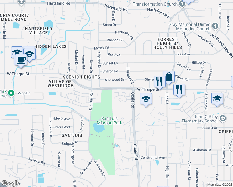 map of restaurants, bars, coffee shops, grocery stores, and more near 302 Westwood Drive in Tallahassee