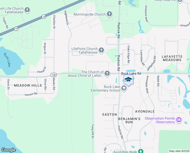 map of restaurants, bars, coffee shops, grocery stores, and more near 5292 County Road 158 in Tallahassee