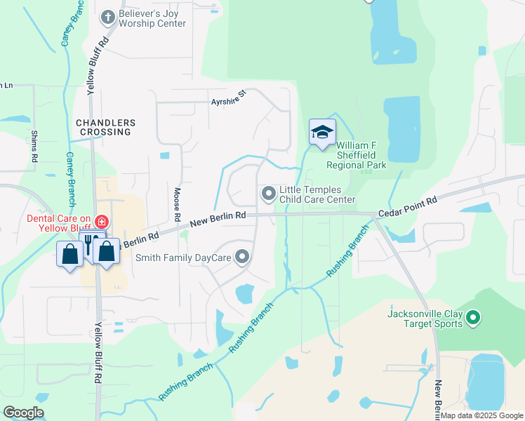 map of restaurants, bars, coffee shops, grocery stores, and more near 3525 New Berlin Road in Jacksonville