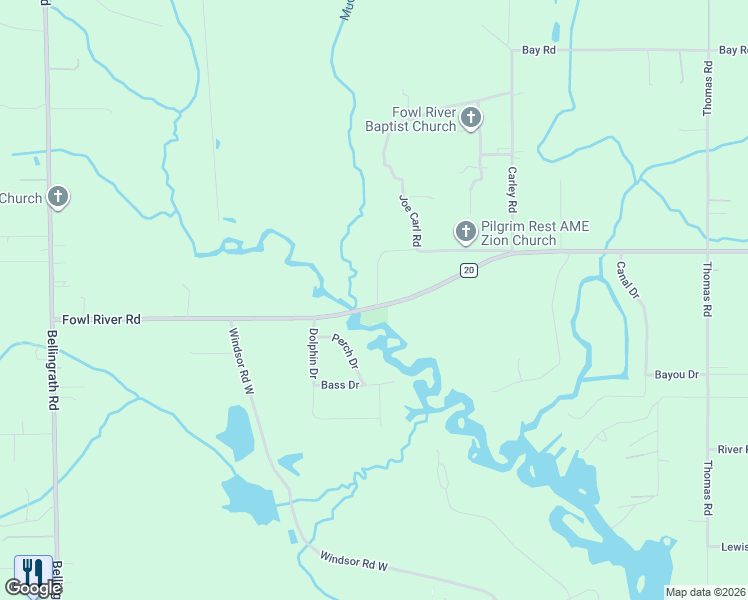 map of restaurants, bars, coffee shops, grocery stores, and more near 10804 Joe Carl Road in Theodore