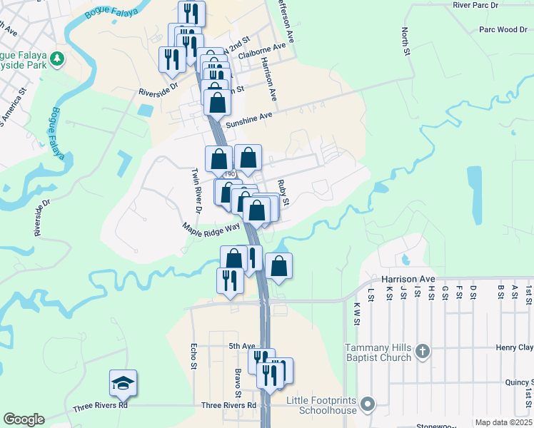 map of restaurants, bars, coffee shops, grocery stores, and more near North 12th Street in Covington