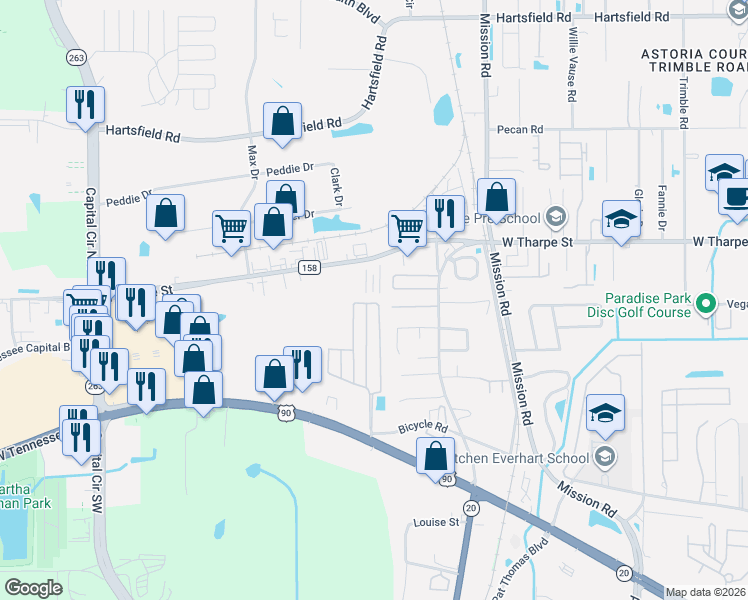 map of restaurants, bars, coffee shops, grocery stores, and more near 3362 Fort Collins Lane in Tallahassee