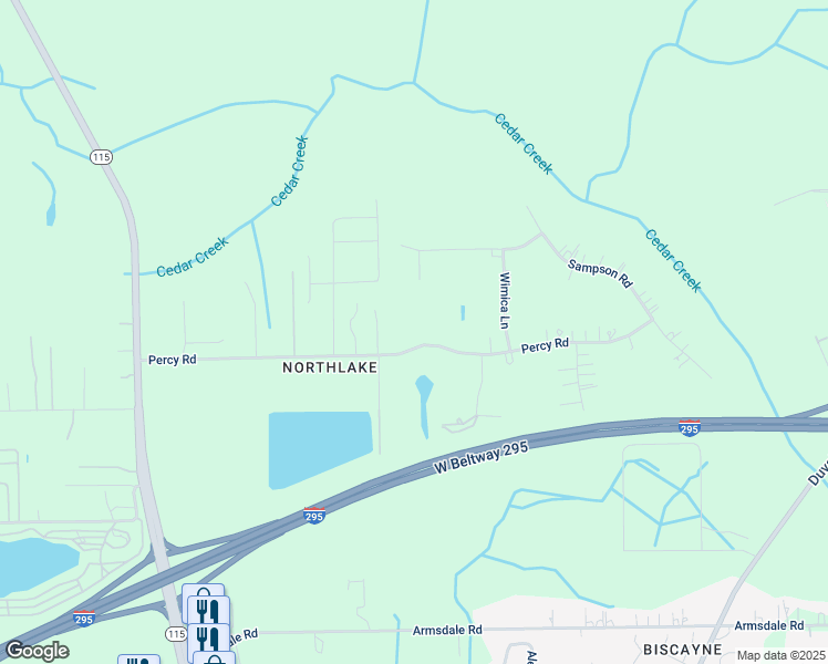 map of restaurants, bars, coffee shops, grocery stores, and more near 2893 Percy Road in Jacksonville