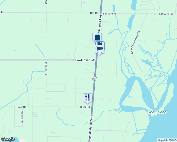 map of restaurants, bars, coffee shops, grocery stores, and more near 10925 Pelican Bay Drive in Theodore
