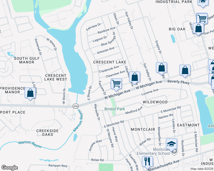 map of restaurants, bars, coffee shops, grocery stores, and more near 927 Lake Terrace Avenue in Pensacola