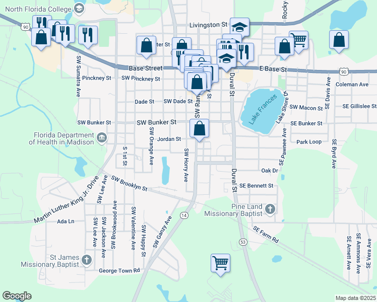 map of restaurants, bars, coffee shops, grocery stores, and more near 523 Southwest Horry Avenue in Madison