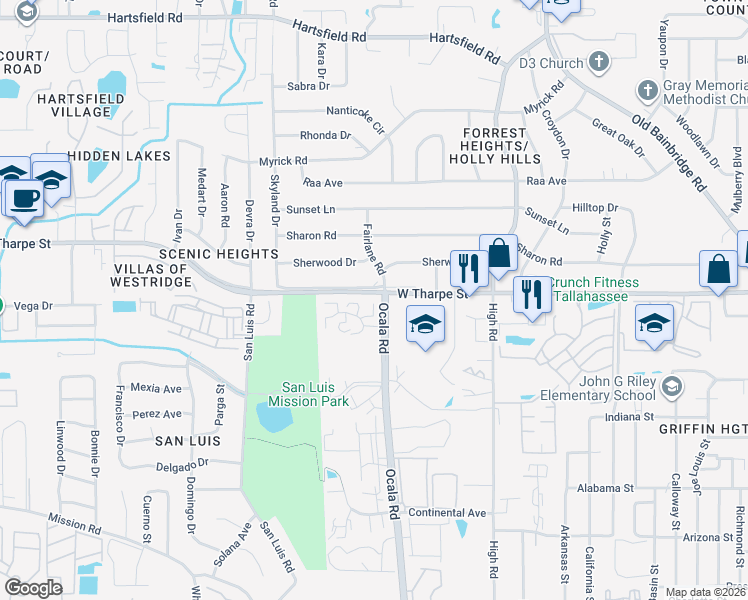 map of restaurants, bars, coffee shops, grocery stores, and more near 2017-2020 Ocala Road in Tallahassee