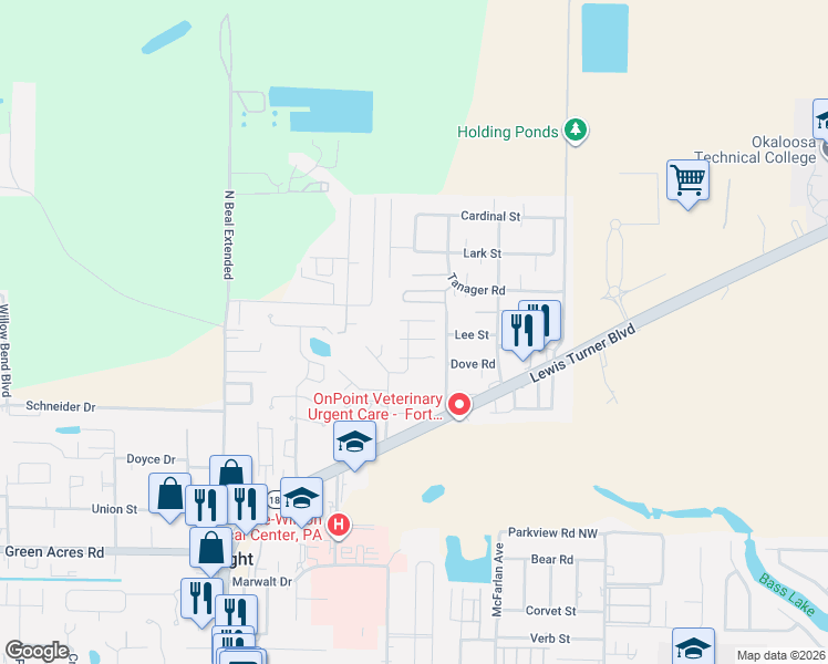 map of restaurants, bars, coffee shops, grocery stores, and more near 1959 Waterford Ridge Road in Fort Walton Beach