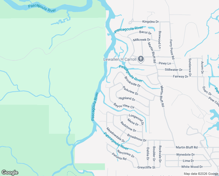 map of restaurants, bars, coffee shops, grocery stores, and more near 2300 Parkview Drive in Gautier