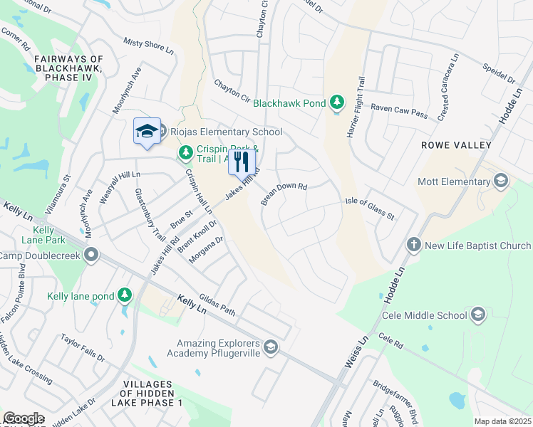 map of restaurants, bars, coffee shops, grocery stores, and more near 3916 Brean Down in Pflugerville
