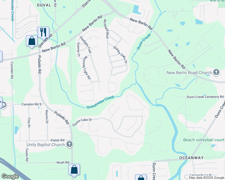 map of restaurants, bars, coffee shops, grocery stores, and more near 1426 Samantha Circle North in Jacksonville