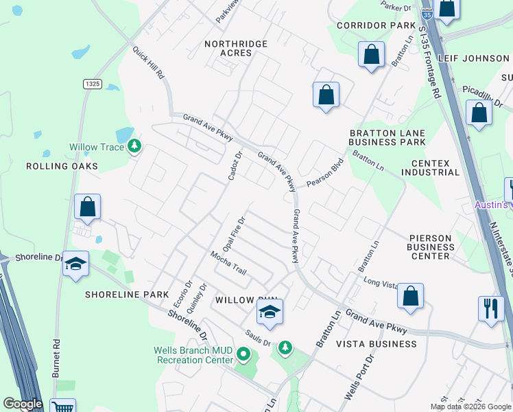 map of restaurants, bars, coffee shops, grocery stores, and more near 3620 Roller Crossing in Austin