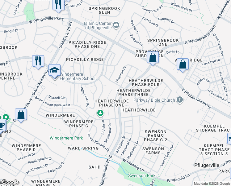 map of restaurants, bars, coffee shops, grocery stores, and more near 17302 Dashwood Creek Drive in Pflugerville