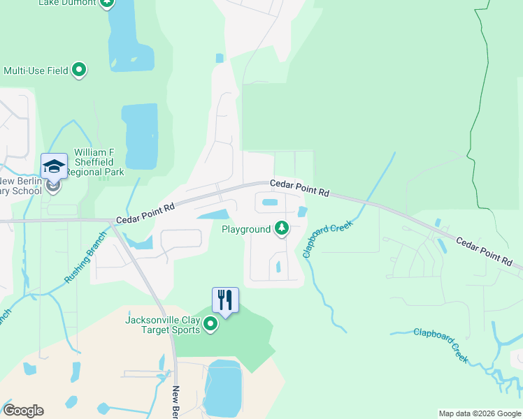 map of restaurants, bars, coffee shops, grocery stores, and more near 4043 Emilio Lane in Jacksonville
