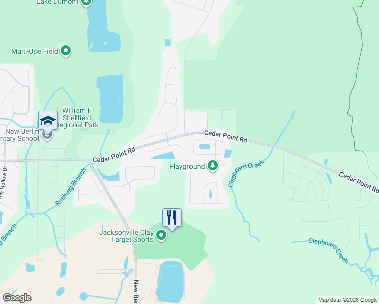 map of restaurants, bars, coffee shops, grocery stores, and more near 4043 Emilio Lane in Jacksonville