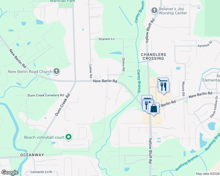 map of restaurants, bars, coffee shops, grocery stores, and more near 12544 Sapp Road in Jacksonville
