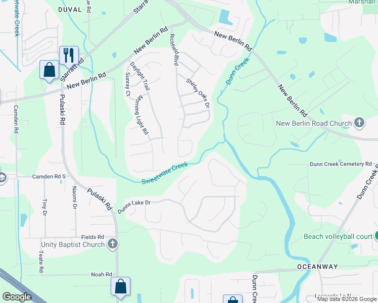map of restaurants, bars, coffee shops, grocery stores, and more near 1426 Samantha Circle North in Jacksonville
