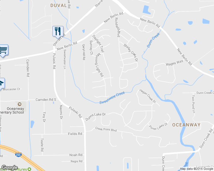 map of restaurants, bars, coffee shops, grocery stores, and more near 1175 Autumn Point Court in Jacksonville