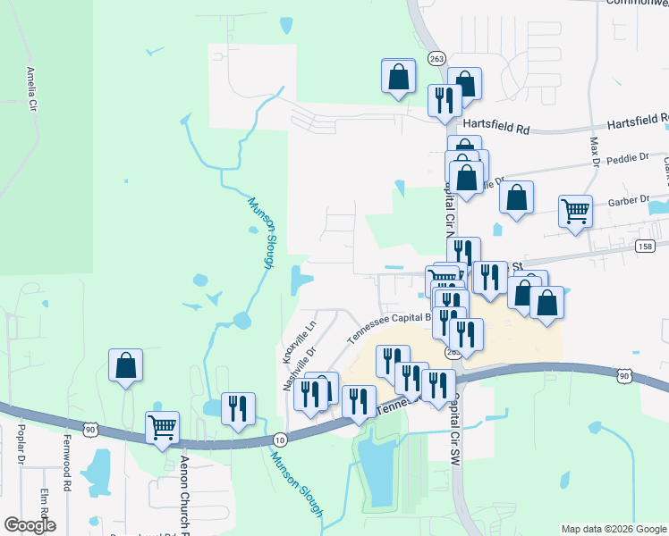 map of restaurants, bars, coffee shops, grocery stores, and more near 5335 Falling Star Road in Tallahassee