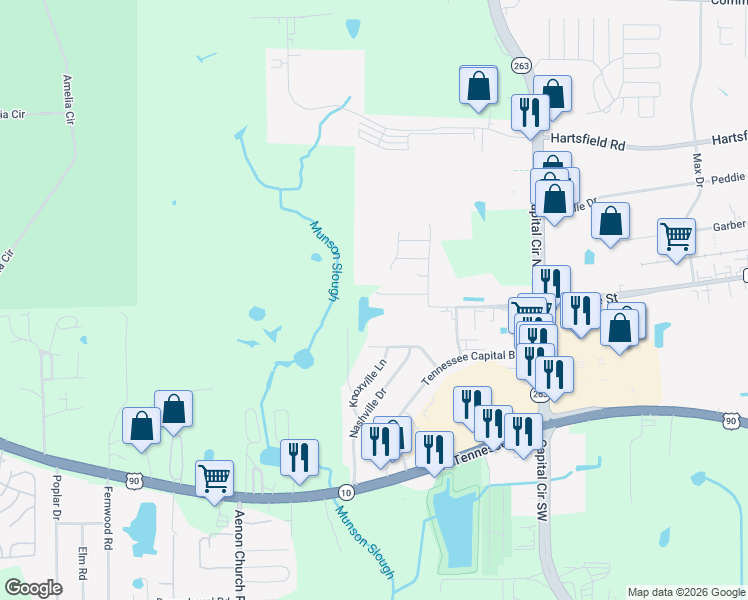 map of restaurants, bars, coffee shops, grocery stores, and more near 5363 Falling Star Road in Tallahassee